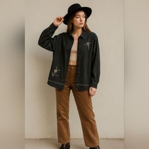 Denim‎ & Co Embroidered Denim Shirt Large Southwest